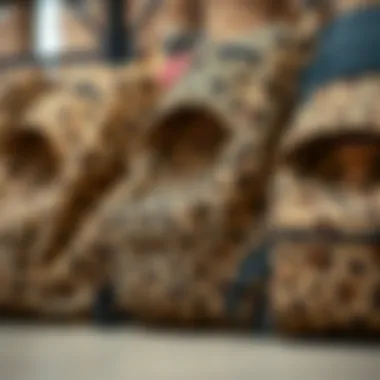 Different styles of cheetah print backpacks displayed together