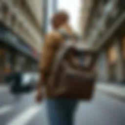 A stylish cheetah print backpack on a city street