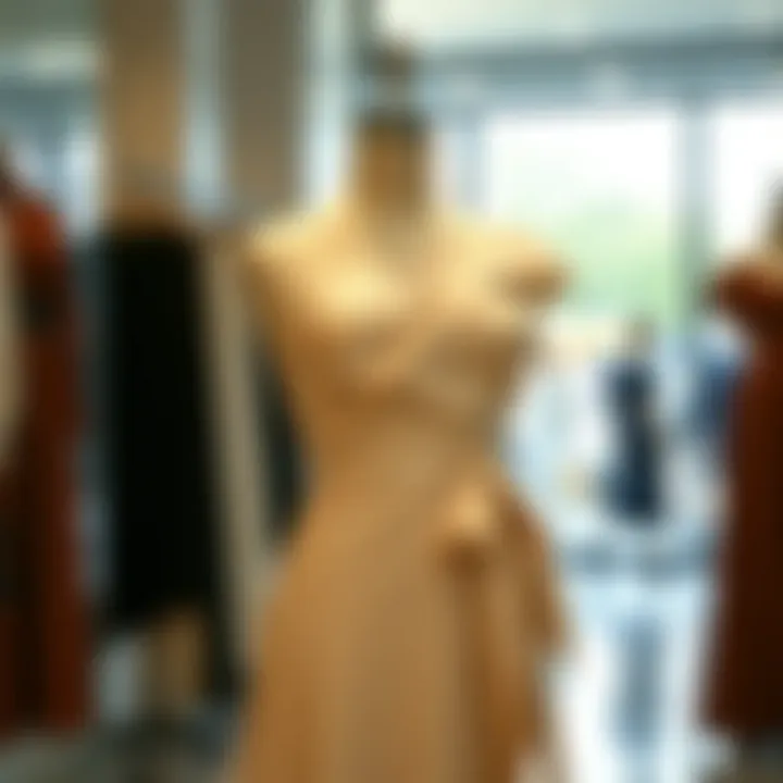 Elegant asymmetrical dress showcased on a mannequin