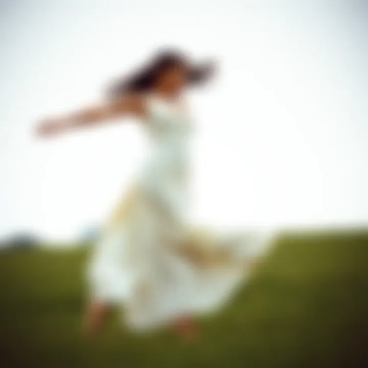 Model in motion wearing an asymmetrical dress