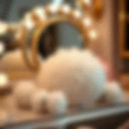 Elegant extra large powder puff displayed on a vanity