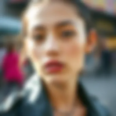 Contemporary Fashion with Black Lip Stud A trendy individual wearing a black lip stud, reflecting contemporary fashion.