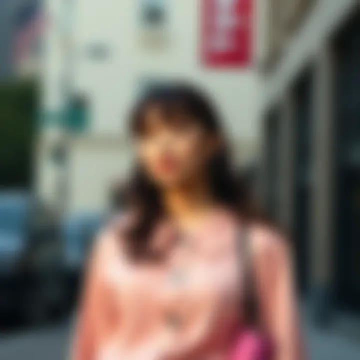 Fashion-Forward Look with a Peter Pan Collar Top A fashion-forward model showcasing a Peter Pan collar top in an urban setting