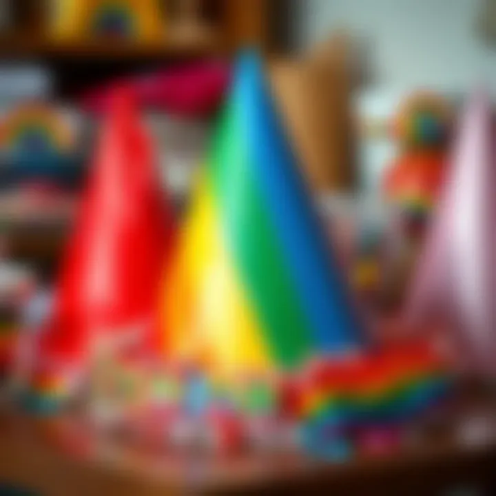 Eco-Friendly Materials for Rainbow Hats A collection of eco-friendly materials used for making rainbow party hats