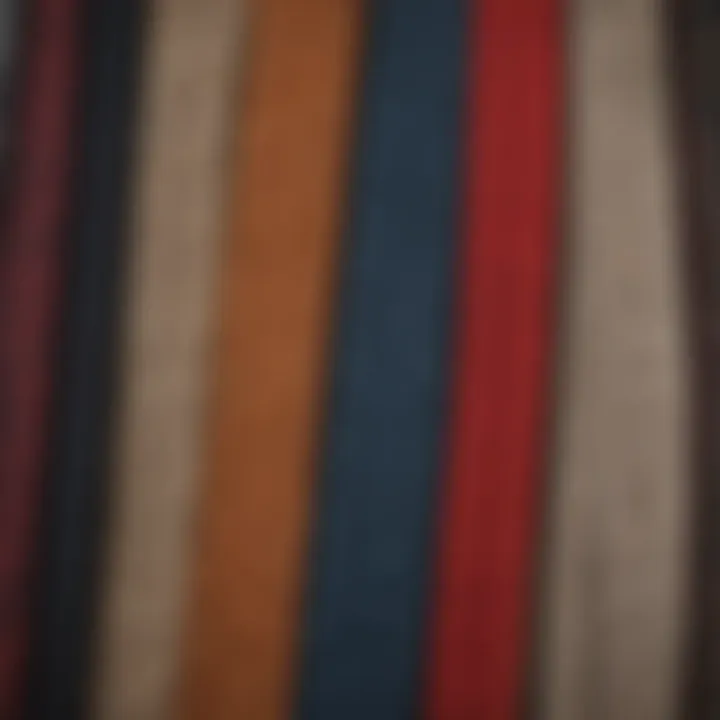 A close-up of different scarf materials used for waist belts, highlighting textures and patterns.