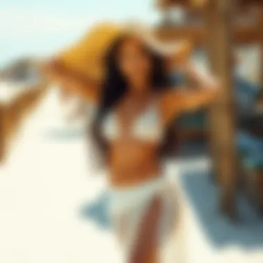 Fashionable Beach Look with Sheer Swim Skirt A fashionable beach look featuring a sheer swim skirt