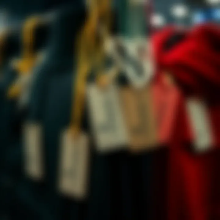 Modern cord tags displayed on various garments, highlighting current design trends.