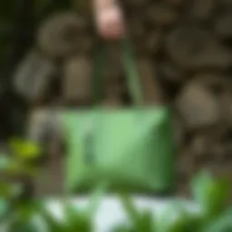 Stylish green bag displayed against a natural backdrop
