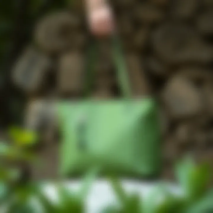 Stylish green bag displayed against a natural backdrop