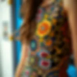 Close-up of a vibrant summer bodycon mini dress showcasing intricate patterns.