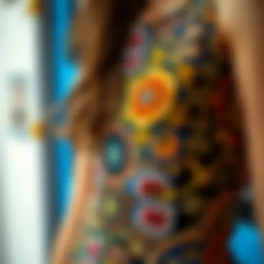 Intricate Patterns of a Summer Bodycon Mini Dress Close-up of a vibrant summer bodycon mini dress showcasing intricate patterns.