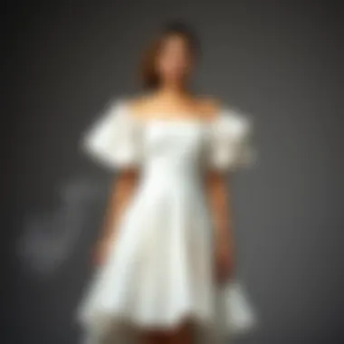 An elegant dress showcased against a backdrop of cornstarch spray applications.