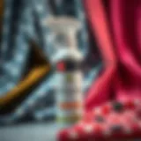 Cornstarch Spray and Fashion Fabrics A close-up view of cornstarch spray bottle with a backdrop of stylish fabrics.