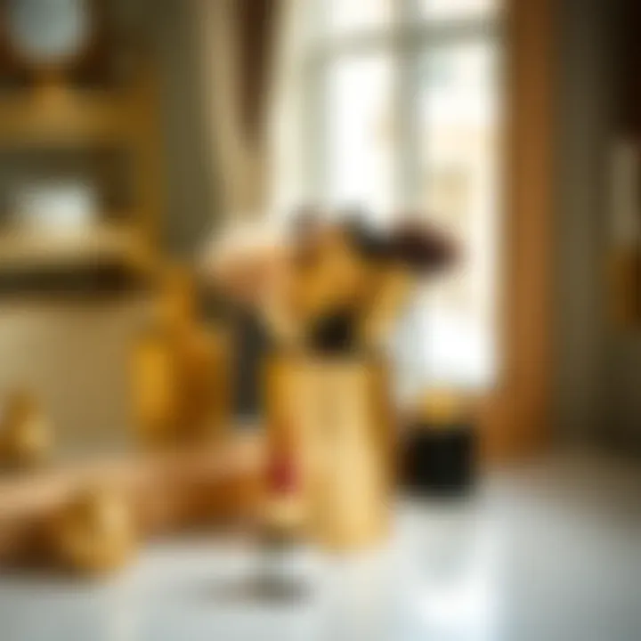 Chic Gold Brush Holder in Vanity Chic gold brush holder integrated into a stylish vanity setup