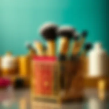 Elegant Gold Makeup Brush Holder Elegant gold makeup brush holder displaying various brushes