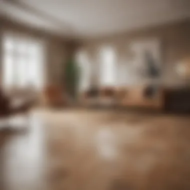 Elegant living room featuring peel and stick cork tiles on the floor