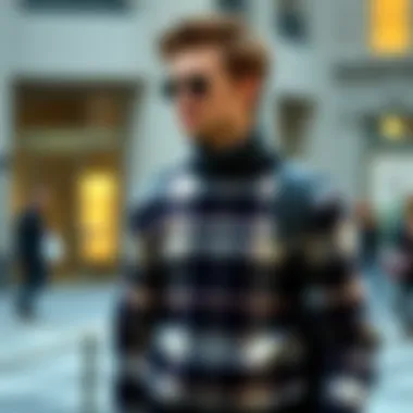 Stylish Plaid Sweater with Modern Accessories Stylish plaid sweater paired with modern accessories