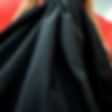 Close-up of the fabric texture of a black maxi skirt