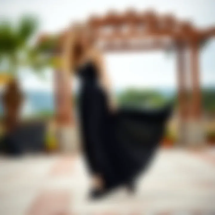 A black maxi skirt showcased in an outdoor setting