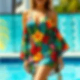 Elegant tropical print swimdress showcasing vibrant colors and intricate patterns