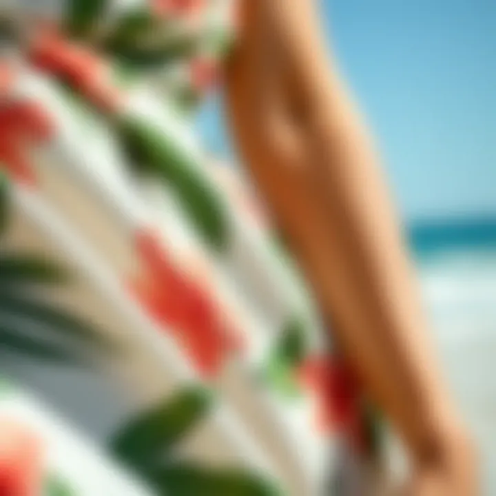 A close-up of sustainable fabric used in tropical swimdresses emphasizing eco-friendly choices