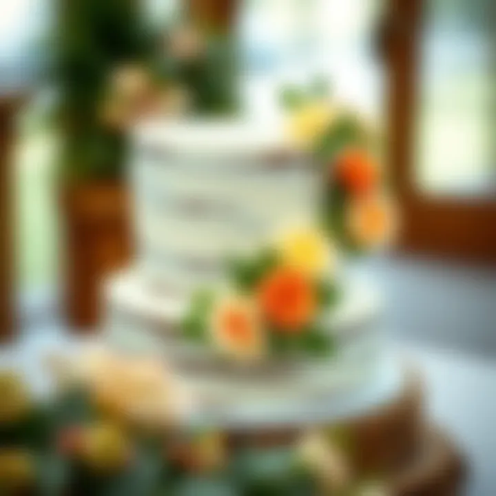 Beautiful rustic wedding cake featuring faux floral arrangements