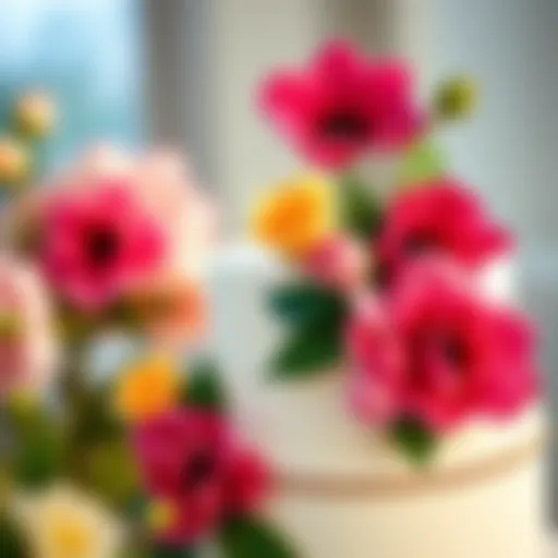 Elegant Wedding Cake with Artificial Flowers Elegant wedding cake adorned with vibrant artificial flowers