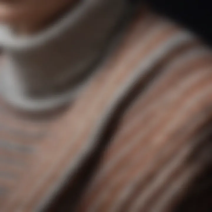 Close-up of fabric textures showcasing the softness and quality of striped turtlenecks