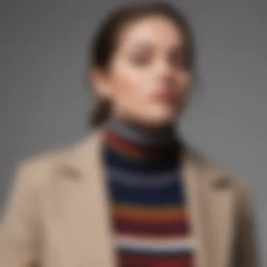 Fashion-forward layering with a striped turtleneck under a tailored blazer