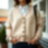 Vintage Elegance: Button-Down Cardigan with Pockets Elegant cardigan with pockets showcasing a vintage design