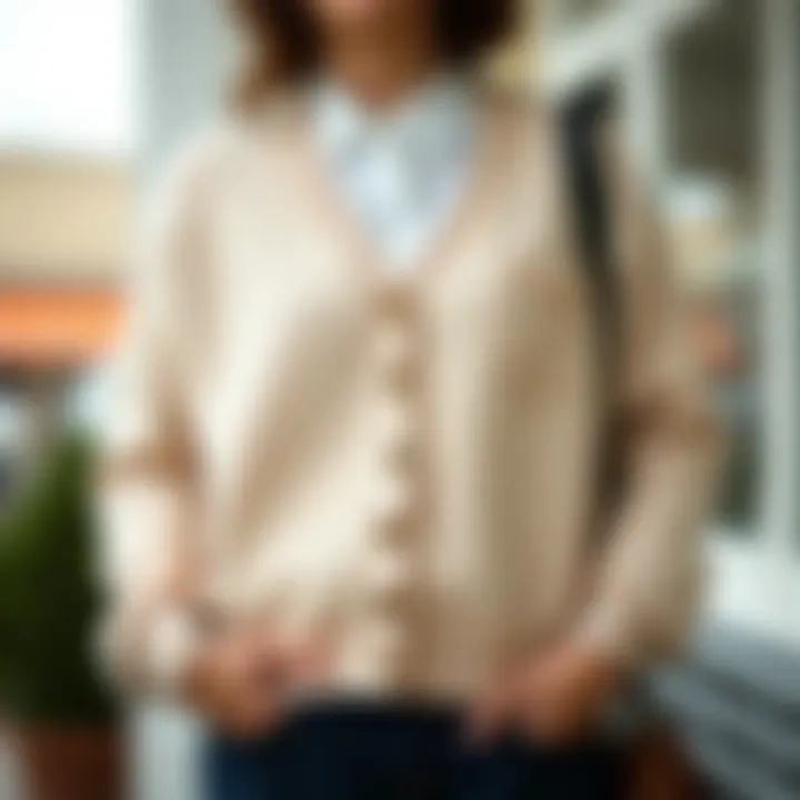 Vintage Elegance: Button-Down Cardigan with Pockets Elegant cardigan with pockets showcasing a vintage design