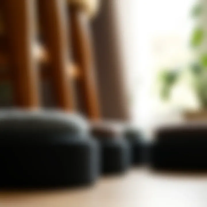 Close-up of various types of felt chair leg protectors