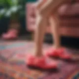 Colorful flamingo slippers on a vibrant rug