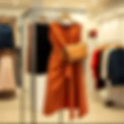 Elegant front knot skirt displayed in a fashion boutique