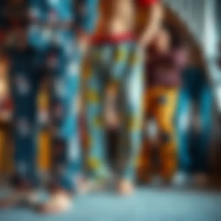 A vibrant collection of funny pajama pants showcasing various quirky designs.