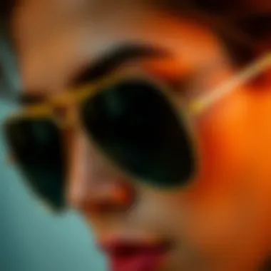 Close-up view of geometric aviator sunglasses highlighting unique frame design