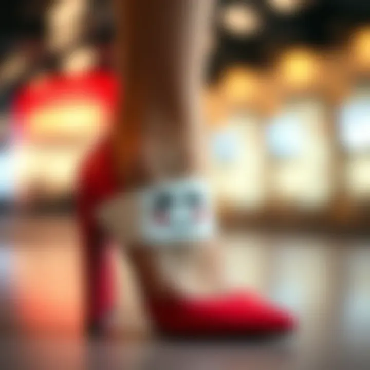 Close-up of a high heel adorned with a stylish sticker, highlighting its aesthetic appeal