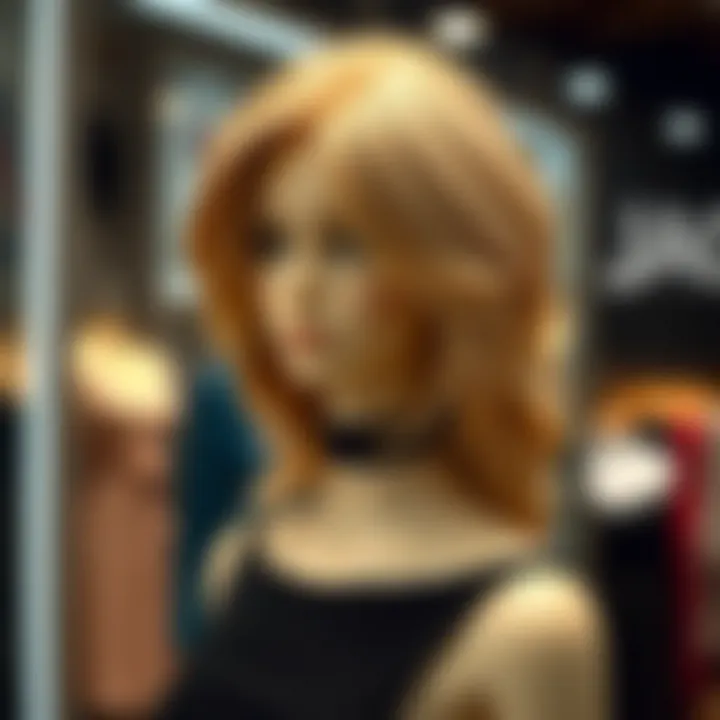 Elegant Honey Blonde Ombre Wig Showcase Stunning honey blonde ombre wig displayed on a mannequin