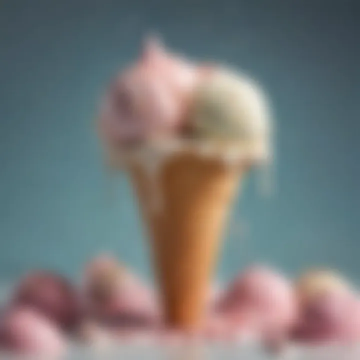 Artistic representation of ice cream melting into a cone