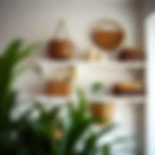 Elegant hanging shelves adorned with stylish baskets