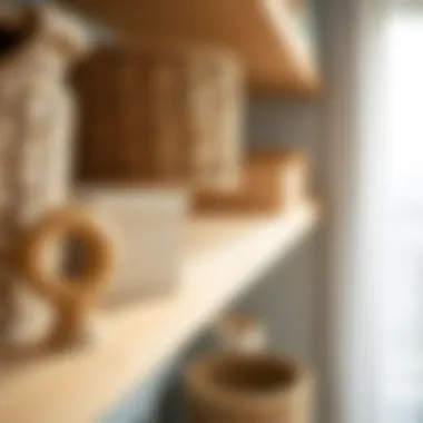 Close-up of material textures used in hanging shelves