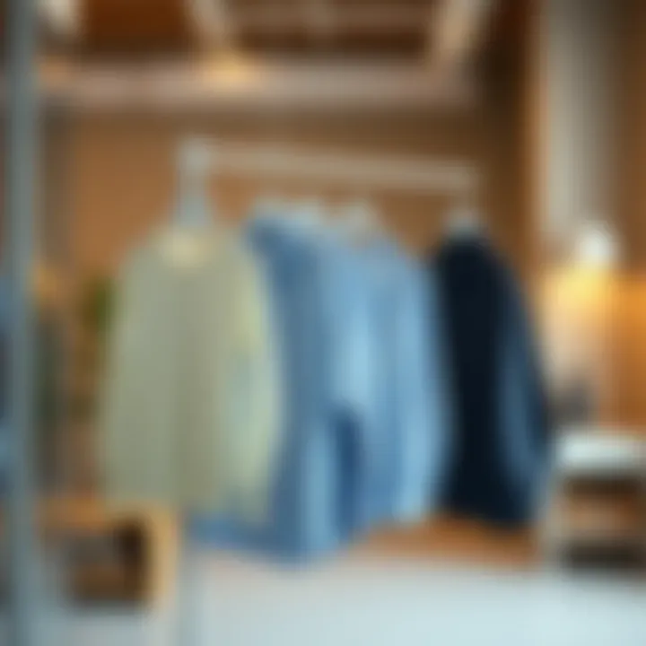 Efficiency in Garment Drying Efficient drying process using laundry clip hangers in a modern setting