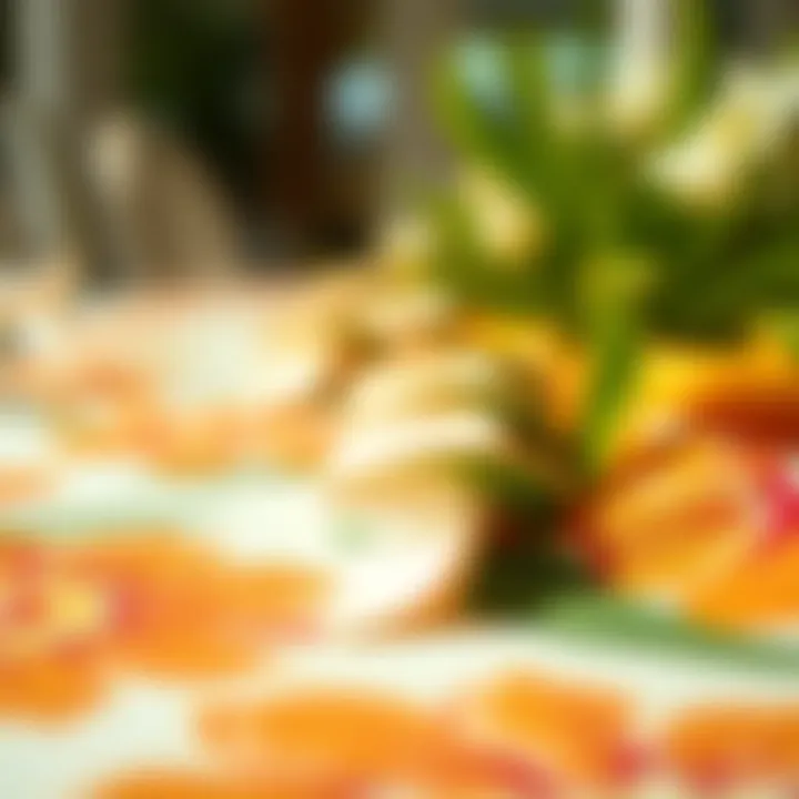 Close-up of fabric texture on a luau tablecloth