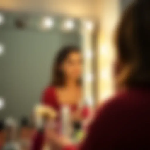 Close-up of LED makeup mirror light bulbs illuminating a vanity