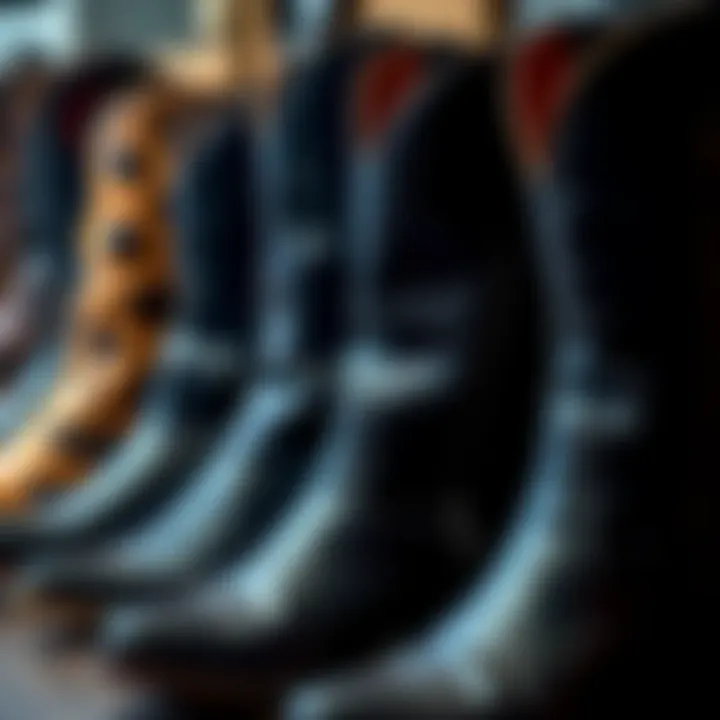 Variety of cowboy boots with side zippers displayed together