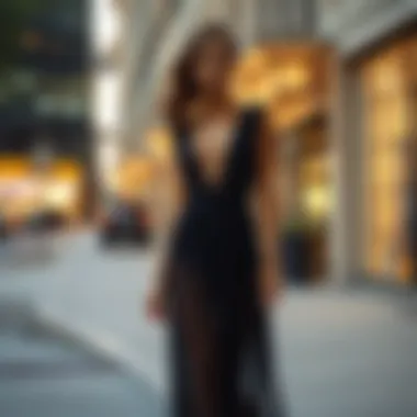 Urban Elegance: The Mesh Overlay Maxi Dress Elegant mesh overlay maxi dress displayed in a chic urban setting