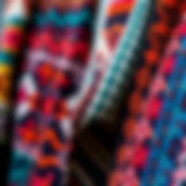 Close-up of fabric textures showcasing the intricate patterns of a multicolor duster cardigan