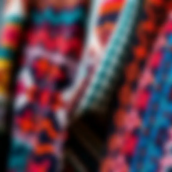 Close-up of fabric textures showcasing the intricate patterns of a multicolor duster cardigan