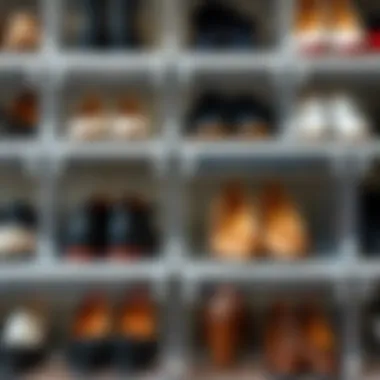 Close-up of clear shoe boxes showcasing various shoe styles neatly organized