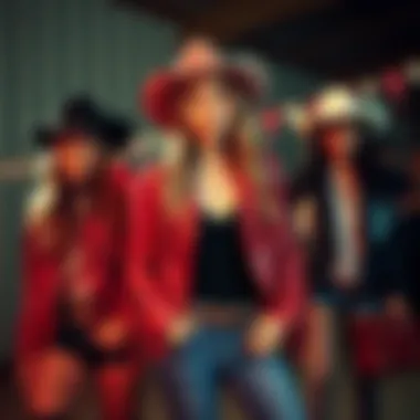 Stylish cowgirl attire including fringed jackets and cowboy boots